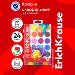 Акварель ErichKrause «Jolly Friends», 24 цвета, матовые насыщенные цвета, пластиковая коробка с европодвесом