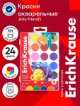 Акварель медовая ErichKrause «Jolly Friends», 24 цвета, УФ-фильтр, матовые насыщенные цвета, пластиковая коробка с европодвесом