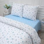 КПБ 'Традиция' 2,0 спальный с европростыней поплин, 100% хлопок, пл. 110 гр./кв.м., 'Мильфлёр (голубой) ВБ' Пододеяльник 177*217, простыня 240*217, наволочка 70*70 (2 шт.)