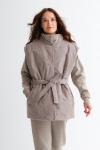 Жилет со стойкой oversize серо-бежевый