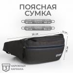 Сумка поясная на молнии, 2 наружных кармана, цвет серый