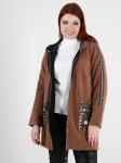 Кардиган с капюшоном на молнии женский светло-коричневый с контрастными карманами