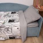 *КПБ 1,5 спальный с 1 нав.50*70, поплин,100% хлопок, пл. 110 гр./кв.м 'Коты мемы' Пододеяльник 146х217; простыня 150х217; наволочка 50х70-1 шт.