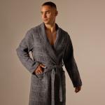 Халат вафельный мужской SL HOME: Chess «Гри Сандре», размер S, хлопок 100%, тёмно-серый