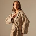 Халат вафельный женский SL HOME: Chess «Саббиа», размер XL, хлопок 100%, коричневый