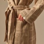 Халат вафельный женский SL HOME: Chess «Саббиа», размер M, хлопок 100%, коричневый