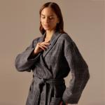 Халат вафельный женский SL HOME: Chess «Гри Сандре», размер L, хлопок 100%, тёмно-серый