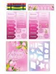 Подарочный набор «С 8 марта! Ты прекрасна!», блокнот-раскраска, трафарет, цветные мелки, линейка