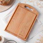 Доска разделочная Доляна «БУКовский», 30?20?2 см, дерево бук, с ручкой и кровостоком