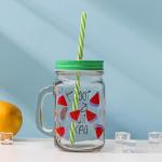 Банка с трубочкой Доляна «Счастливый день», 450 мл, 10.5?7.5?13 см, стекло, МИКС