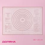 Коврик для выпечки и раскатки теста с разметкой Доляна «Ингредиенты», армированный, силикон, 66?46?0.04 см, белый, кофейный