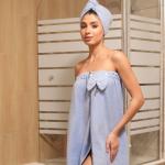 Набор для бани и ванной «Этель. Бантик», полотенце - парео 75?120 см, чалма, голубой