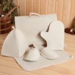 Набор для бани «Мужской», 5 предметов: шапка, коврик, рукавица, тапочки, сумка, шерсть 30%, полиэфир 70%, светлый, «Добропаровъ»