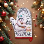 Варежка-прихватка новогодняя Happy new year, 20?27 см,100% п/э
