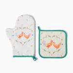 Набор кухонный «Этель. Курочка и петух»: варежка-прихватка 20?28 см, прихватка 19?19 см,100% хлопок
