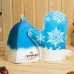 Набор для бани с принтом «Горячая штучка», 5 предметов, портфель, шапка, рукавица, тапочки, коврик, «Банная забава»