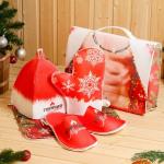 Набор для бани с принтом «Горячий мужчина», 5 предметов, портфель, шапка, рукавица, тапочки, коврик, «Банная забава»