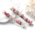 Женская заколка для волос кварц с включением родонита 6,5*0,8*1,3см