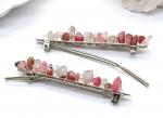 Женская заколка для волос кварц с включением родонита 6,5*0,8*1,3см