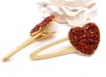 Зажим для волос Сердце с натуральной красной яшмой 7,5*3,3*2см
