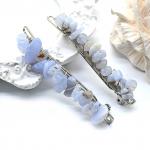 Женская заколка для волос с агатом голубым (сапфирин) 6,5*0,8*1,3см