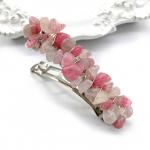 Заколка для волос кварц с включением родонита 6*1,5*1,5см