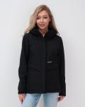 Ветровка спортивная женская с капюшоном softshell черного цвета 9566Ch