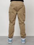 Джинсы карго мужские с накладными карманами бежевого цвета 2425B