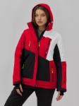 Горнолыжная куртка женская зимняя красного цвета 7081Kr