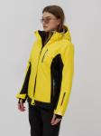 Горнолыжная куртка женская зимняя желтого цвета 027J