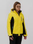 Горнолыжная куртка женская зимняя желтого цвета 027J