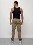 Джинсы карго мужские с накладными карманами бежевого цвета 2404B