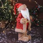 Дед Мороз под ёлку «Зимнее волшебство. В красной шубке в клетку с подарками» двигается, 40 см