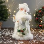 Дед Мороз под ёлку «Зимнее волшебство. В пушистой шубе, с мешком» двигается, 40 см, белый