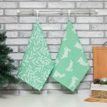 Набор полотенец Этель Hares & leaves 40?60 см - 2 шт., цвет зеленый, 100% хлопок