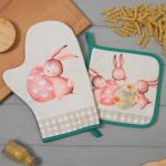 Набор кухонный «Этель. Пасхальный кролик»: варежка-прихватка 20?28 см, прихватка 19?19 см,100% хлопок