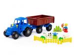 02260 Трактор "Мастер" (синий) с прицелом 1+конструктор "Макси" (13 элементов) (в сеточке)