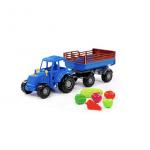 02277 Трактор "Мастер" (синий) с прицепом 2 + набор продуктов (6 элементов) (в сеточке)
