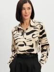 Блузка из атласной ткани OD-887-7 бежевый с черными разводами