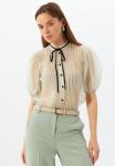 Блузка из органзы с бархатной завязкой и защипами  OD-951-2 серо-зеленый