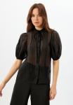 Блузка из органзы с бархатной завязкой и защипами  OD-951-3 черный