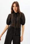 Блузка из органзы с бархатной завязкой и защипами  OD-951-3 черный