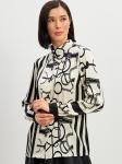 Блузка из атласной ткани  OD-887-1 черно-белая