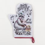 Набор новогодний новогодний кухонный Happy new year: варежка-прихватка 20?28 см, прихватка 17?17 см