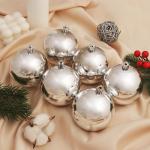 Ёлочные игрушки «Винтажный глянец», шары новогодние, набор 6 шт., d=8 см, серебристый