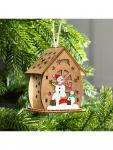 Ёлочная игрушка «Домик со снеговиками», 11?6?9 см, от батареек, свечение тёплое белое