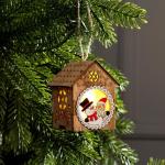 Ёлочная игрушка «Домик со снеговиками», 8?7?5.5 см, от батареек, свечение тёплое белое