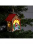 Ёлочная игрушка «Домик со снеговиком», 11?8.5?7.5 см, 1 LED, от батареек, свечение тёплое белое