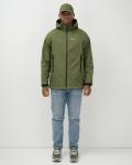 Ветровка спортивная мужская с капюшоном softshell цвета хаки 9563Kh