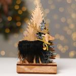 Декор с подсветкой «Ёлочки и олень с колокольчиком», 13.5?5?22 см, зелёный